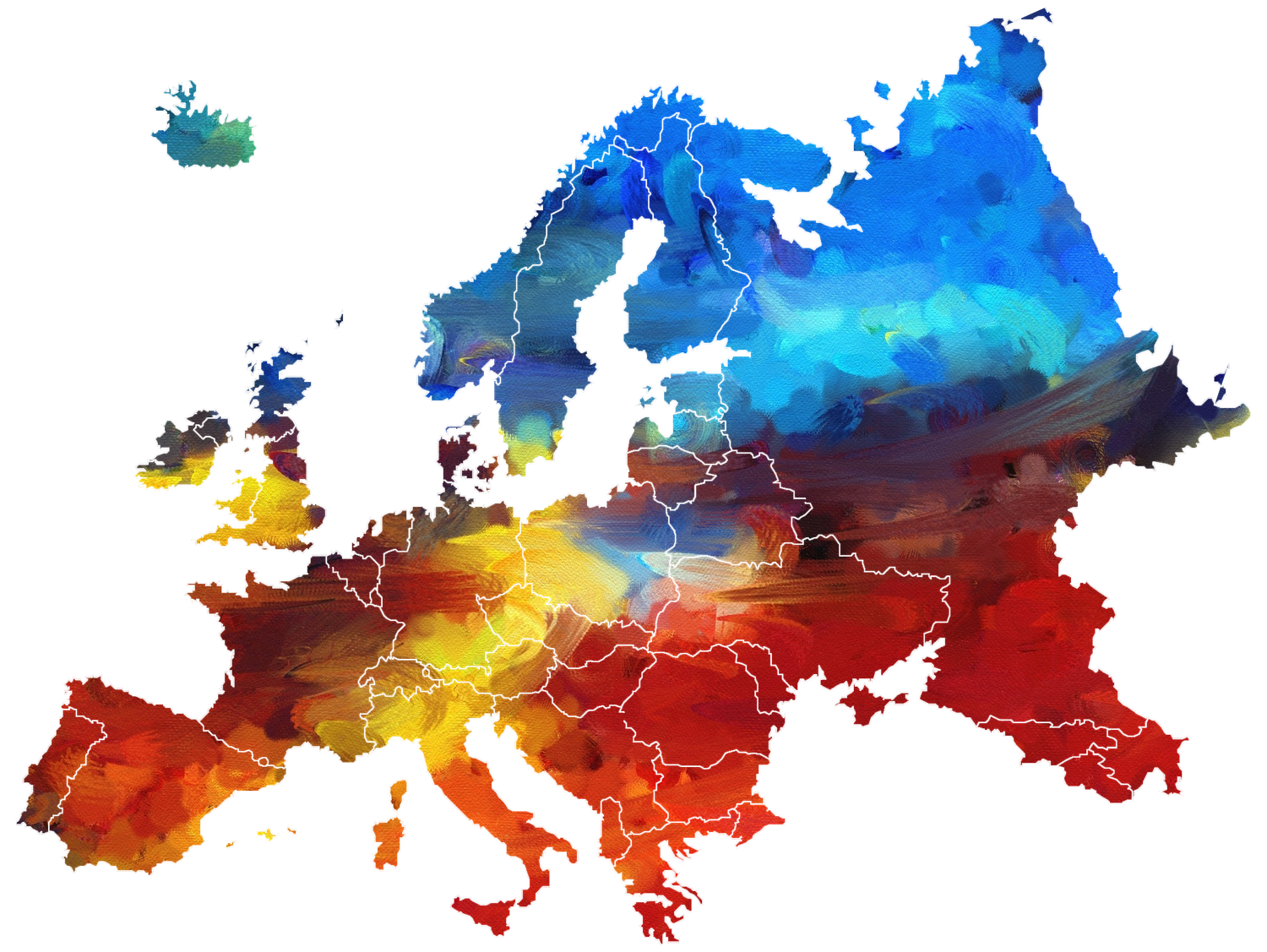 Multicoloured map of Europe