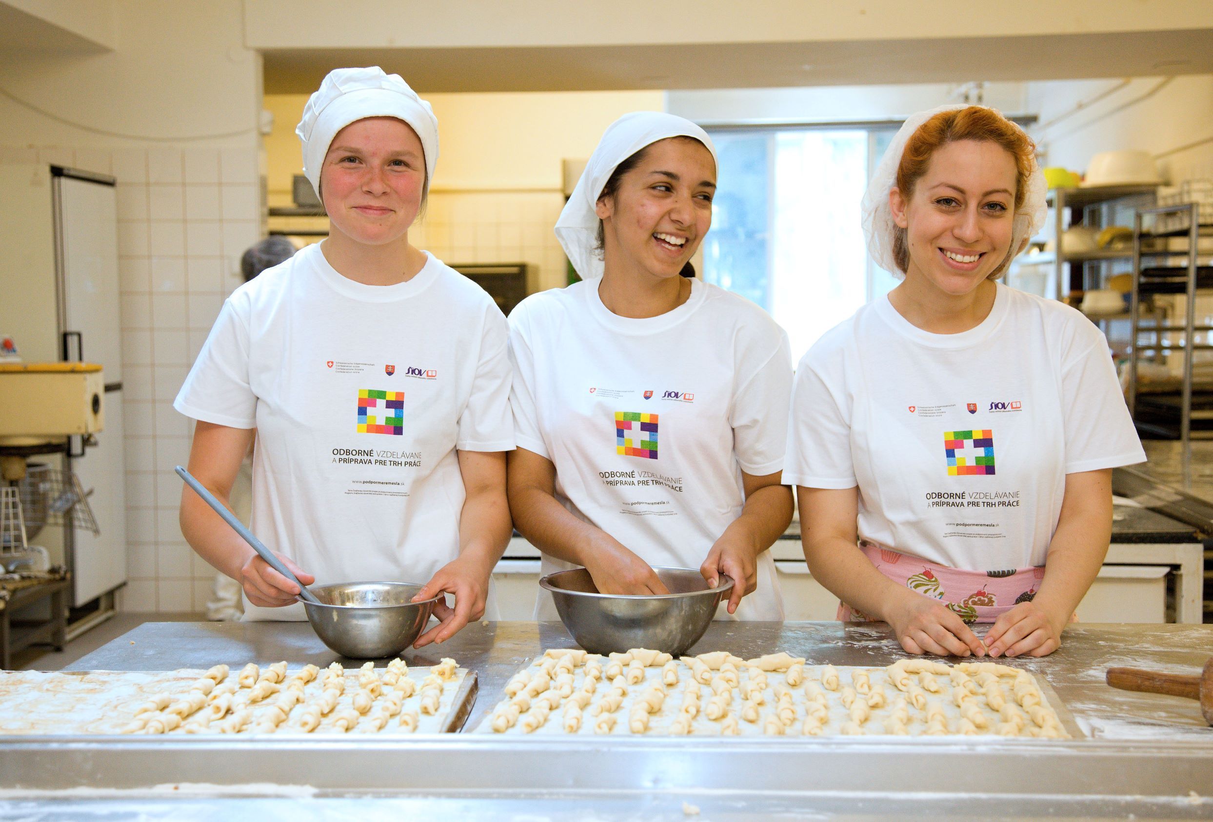 Vocational school students baking.