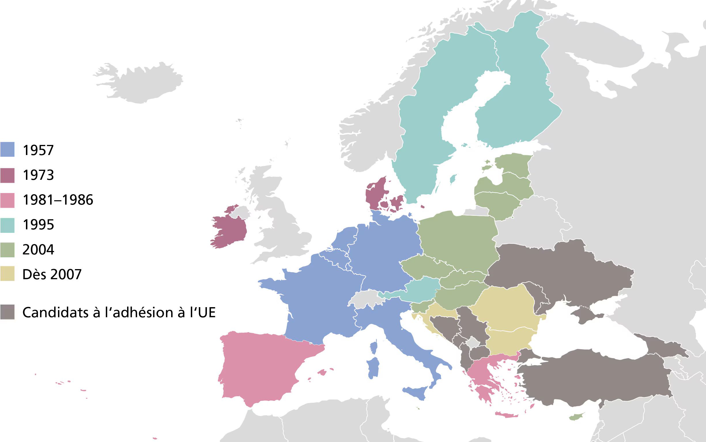 Les étapes de l’élargissement de l’UE depuis 1957.