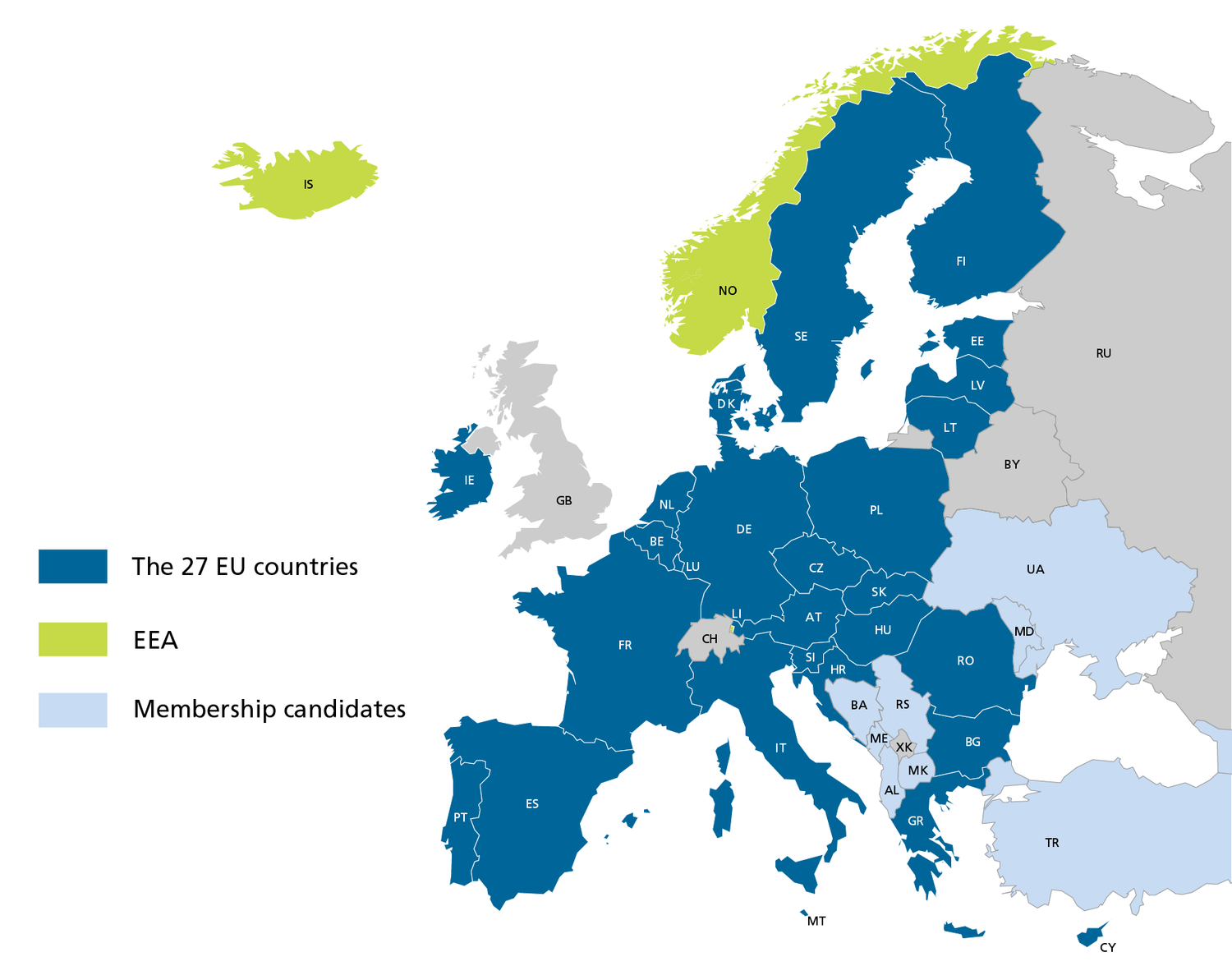 Carte de l’Europe avec les États membres marqués en couleur